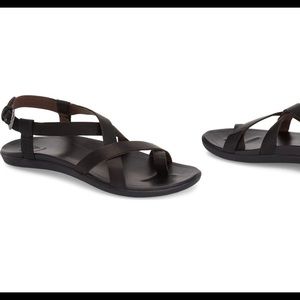 OluKai Upena Black Leather Sandals